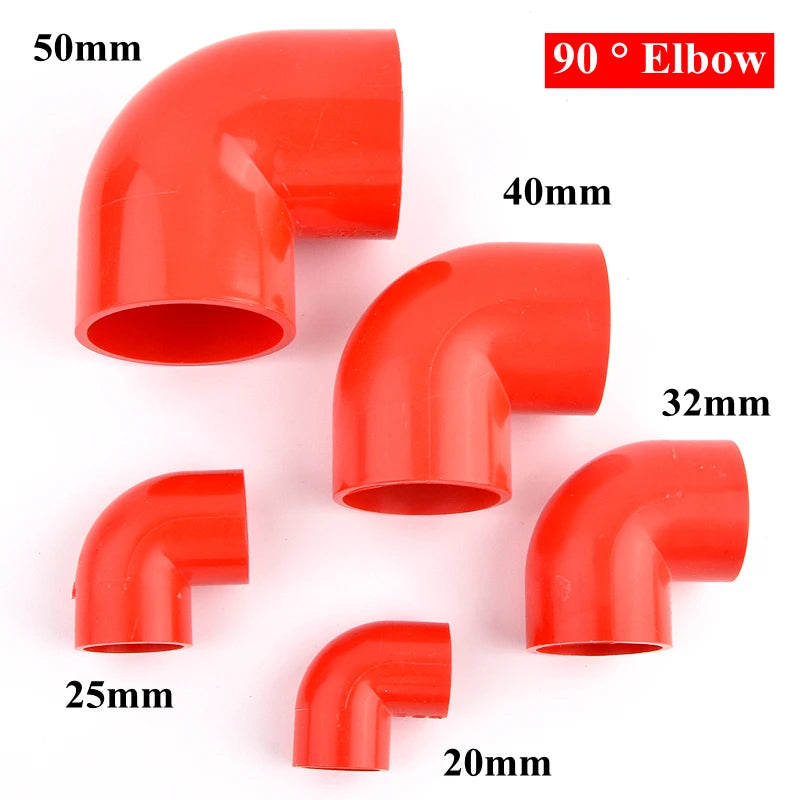 20mm~50mm Red PVC Pipe Fitting Connectors Garden Irrigation 90° Elbow Direct Tee Joint Aquarium Pipeline Water Delivery Joint