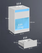 VASAGLE bedside table with adjustable LED lighting, side table table with sockets, drawer, 2 AC sockets, 2 USB ports