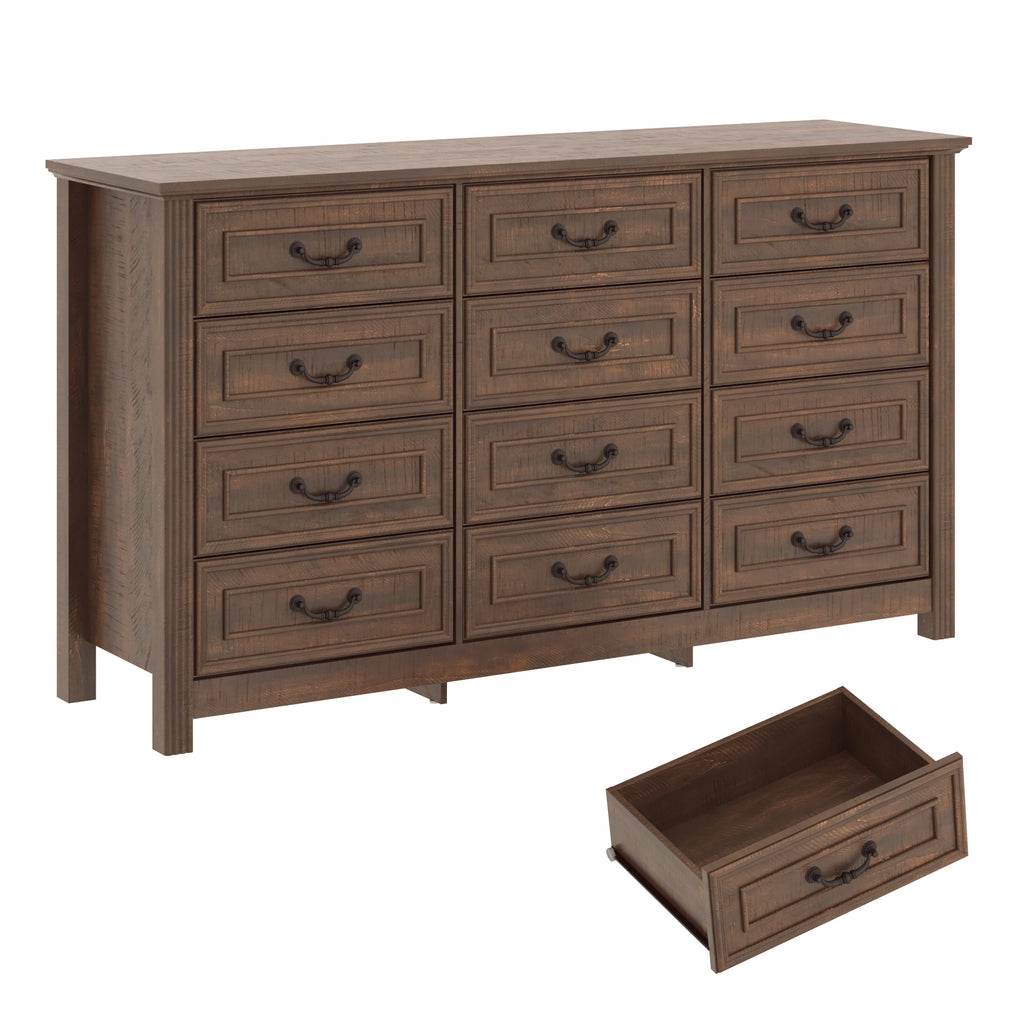 Large Dresser with 12 Drawers for Bedroom, 63'' Long Modern Wood Dresser Chest of Drawers, Storage Cabinet Clothes Organizer