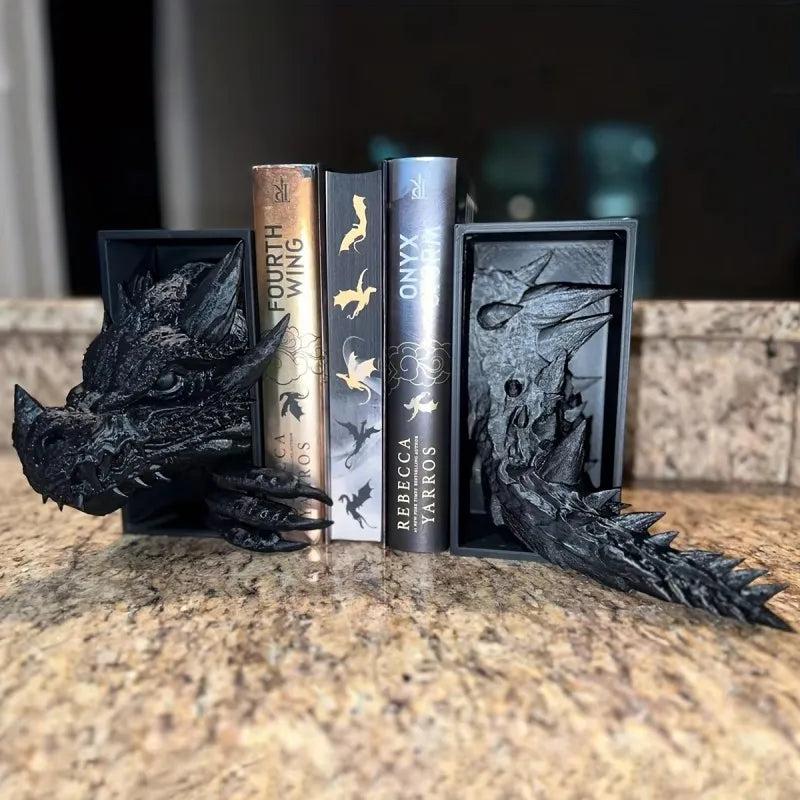 1Pc Gothic Dragon Bookends, 3D Horror Dragon Decorative Bookends Resin Dragon Bookends Creative Sculpture Bookends