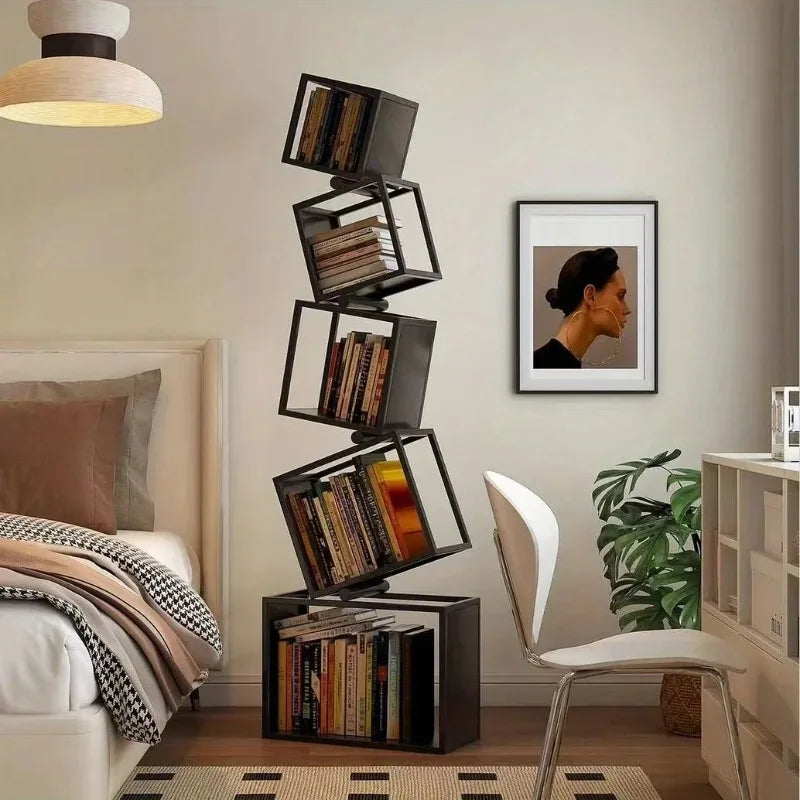 Modern Multi-Layer Corner Bookshelf Vertical Iron Bookcase for Office Storage Shaped Multi-Tier Book Rack