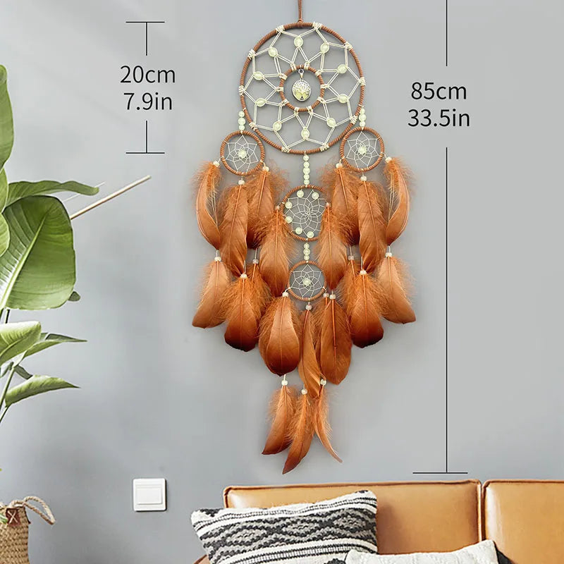 Boho Dream Catcher Hand-woven Feathers Wind Chimes Living Room Bedroom Hanging Ornaments Unique Birthday Gifts Home Decorations