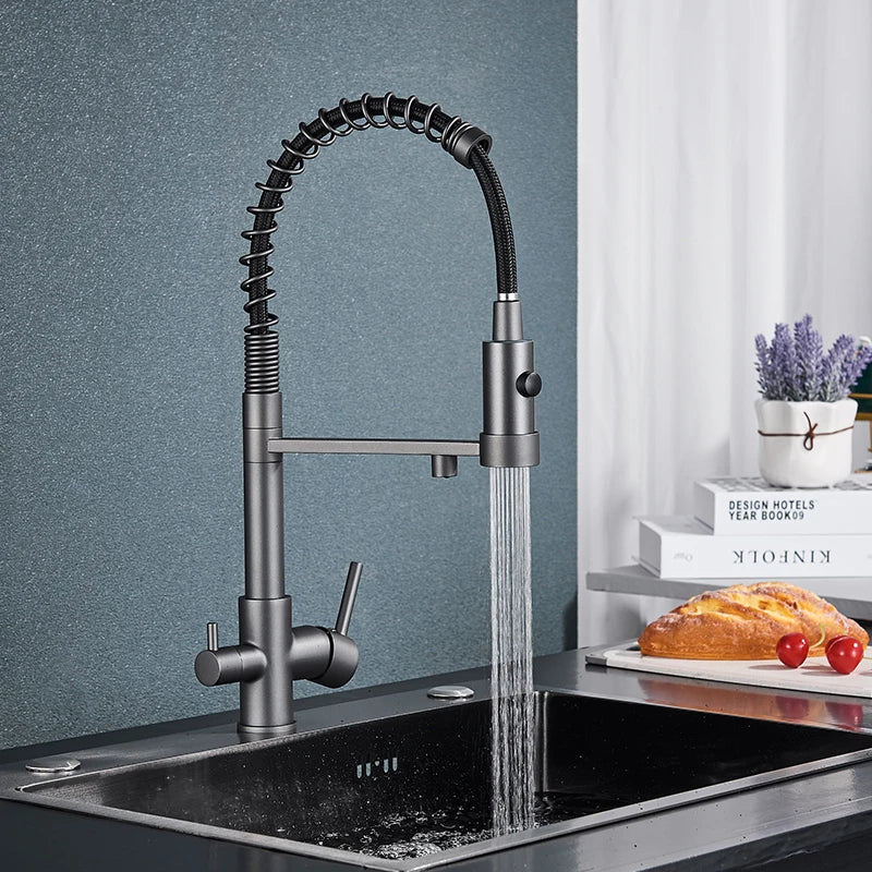 Chrome Filtered Kitchen Faucet Pure Water Kitchen Faucet Dual Handle Hot&Cold Drinking Water Purified Kitchen Mixer Taps