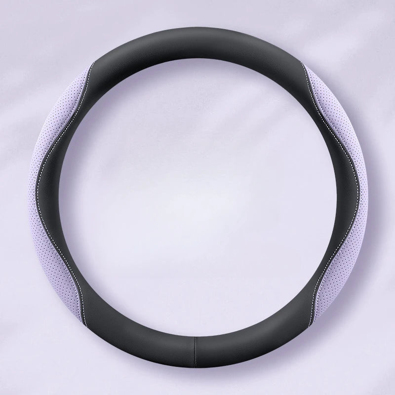 PU Leather and Mesh Car Steering Wheel Cover, Comfortable and Breathable, Keeps Cool in Summer and Warm in Winter