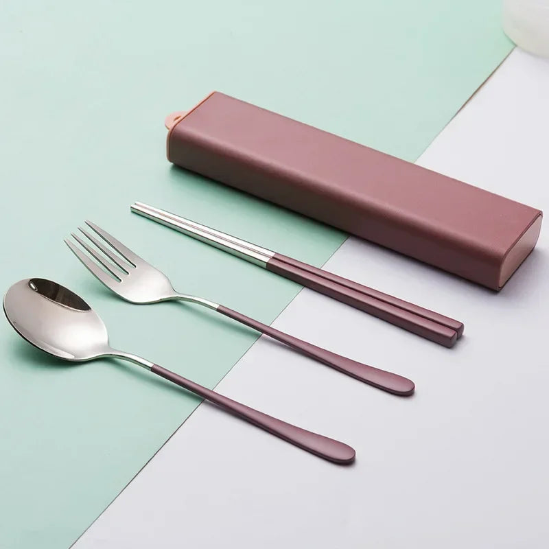 Portable Cutlery Sets With Case, 3pcs/Set Eco Friendly Dish Kitchen Accessories, Silverware Sets, Gold Knife Fork Spoon
