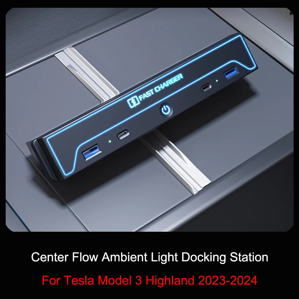 For Tesla Model 3 Highland 2024 Car USB Hub 4-Port 27w Fast Charger Smart Docking Station Adapter Power Shunt Splitter Extension