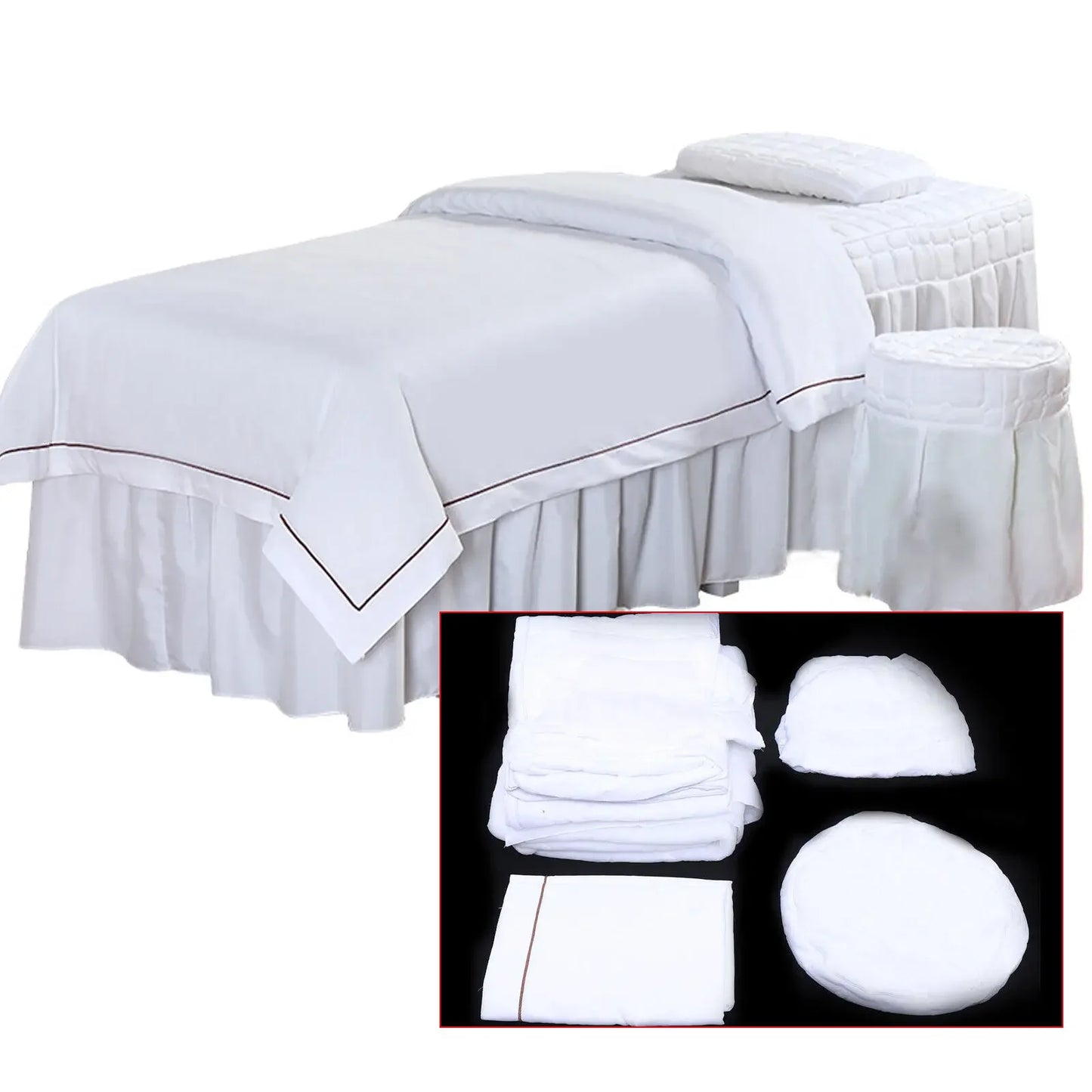 SPA Massage Table Full Cover Sheet Set – Beauty Bedspread with Skirt for Salon & Spa Use