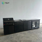 Customized Outdoor Kitchen Set Black 304 Stainless Steel Sink Cabinets Refrigerator Garden Charcoal Grill