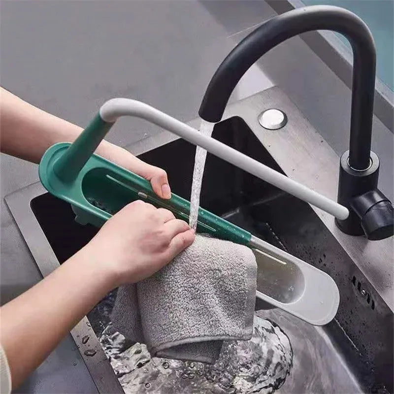 Kitchen Telescopic Sink Organizer Rack Telescopic Faucet Organizer for Soap Towel Sponge Storage Adjustable Shelf Storage Rack