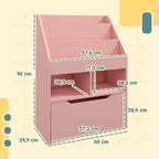 Homcom Children's Bookshelf with 3 Compartments 2 Cubes Drawer and Wheels