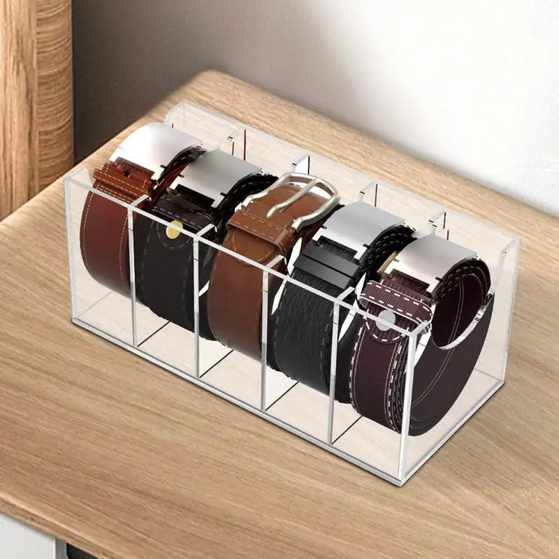Belt Organizer Acrylic Belt Storage Holder Compartments Display Case Clear Belt Tie Case For Closet Organization Of Scarves
