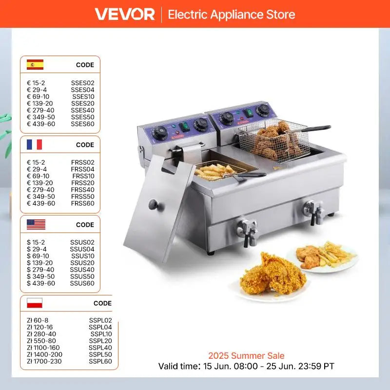 SucceBuy Commercial Electric Deep Fryer w/Dual Tanks 12L 3000W  Stainless Steel Countertop Fryer for Fried Chicken French Fries