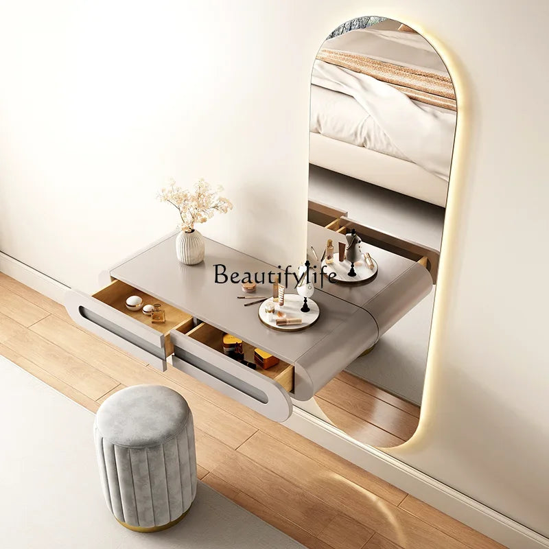 *Suspended dresser bedroom French light luxury small solid wood smart makeup mirror combination