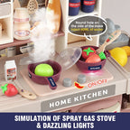 Children's Kitchen Set Simulation Cooking Toy with Spray Steam and Lights for Pretend Play Kids Play