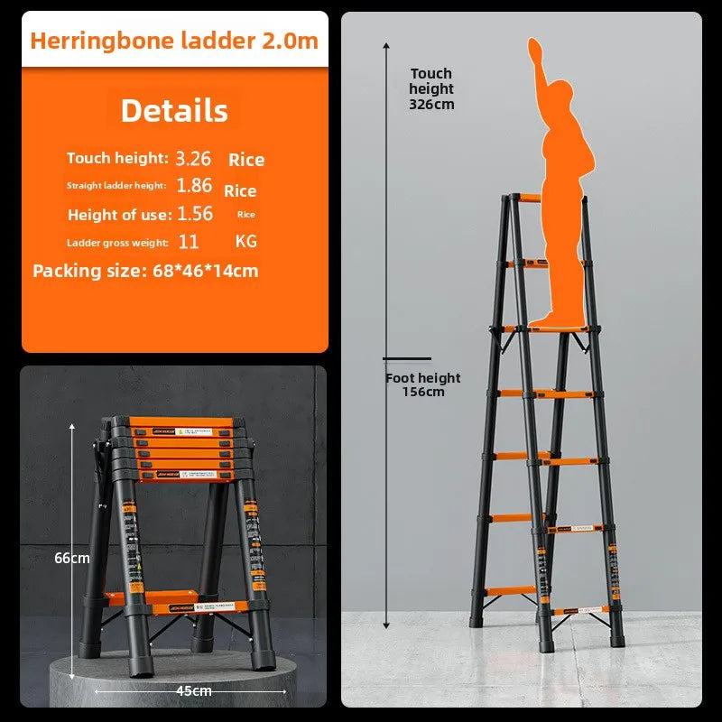 Thickened carbon steel telescopic ladder Multifunctional herringbone ladder Bamboo ladder Lifting  folding engineering staircase