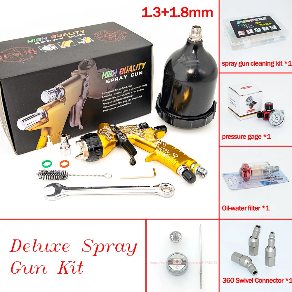 Cyberlimited Edition High Quality Spray Gun For Cars 1.3/1.8mm Nozzle Gold Painting Gun  Water Based Air Spray Gun Airbrush