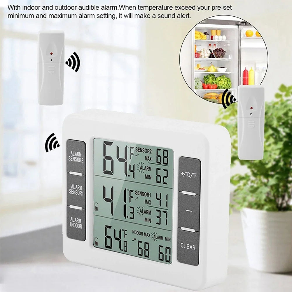 Long Transmission Range For Fridge Wireless Wireless Thermometer With Freezer Alarm Freezer Alarm Fridge Temperature Measurement