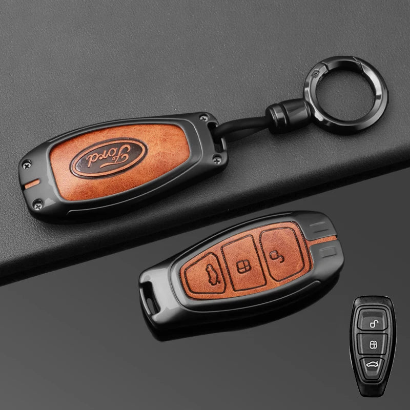 Leather Car Key Case Full Cover for Ford Focus 3 4 ST Mondeo MK3 MK4 Fiesta Fusion Kuga 2013 2014 2015 2017 Keychain Accessories