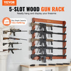 VEVOE Gun Rack Wood Gun Rack Wall Mount Gun Display Rack holds 4/5 Rifles Shotguns 132 lbs Heavy Duty Rifle Rack w/ Soft Padding