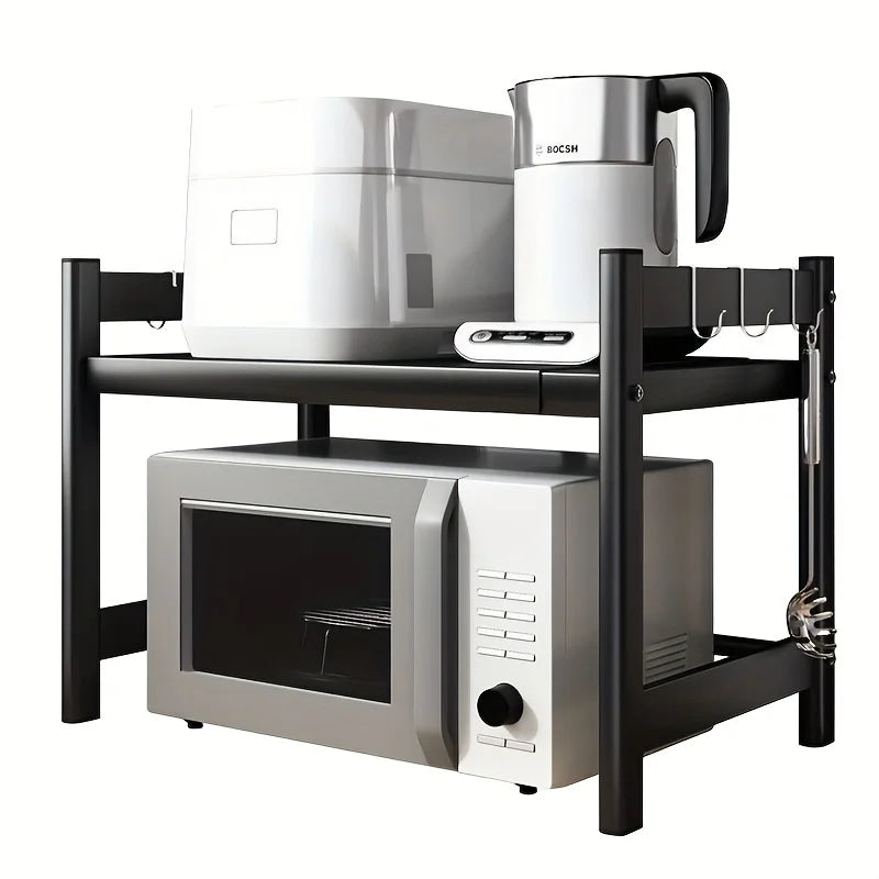 Expandable Kitchen Shelf for Microwave Oven 2 Colors Black Metal Storage Rack for Spices Utensils