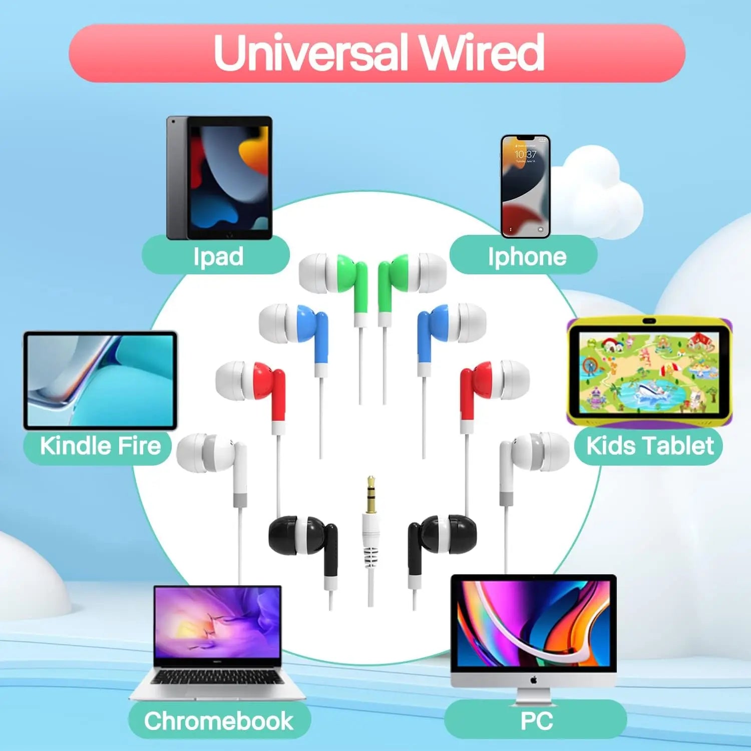 100pcs Bulk Earbud Headphones Multi Colors Perfect for School Classroom Students Kids Children Gifts Adults Disposable Earphones