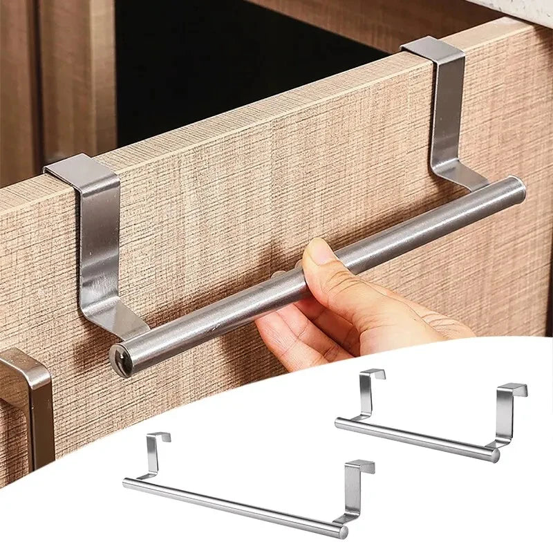 Kitchen Cabinet Door Towel Bar Stainless Steel Door Back Towel Hanging Holder Bathroom Punch-free Towels Hooks Home Organizer