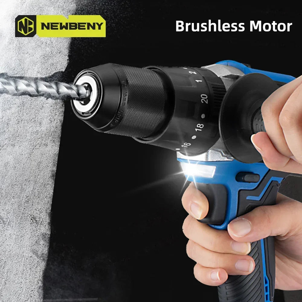 NEWBENY 500Nm 13MM Brushless Electric Drill 20+3 Torque Cordless Electric Screwdriver Power Tools For Makita 18V Battery Pin