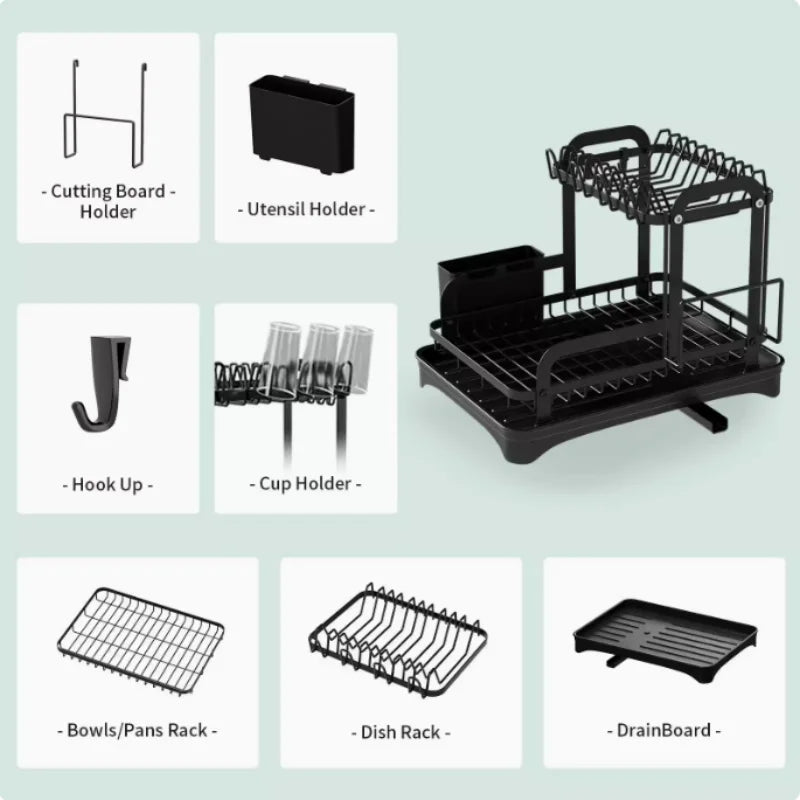 Sturdy Kitchen Dish Rack Space Saving Countertop Shelf Bowl and Utensil Organizer Storage Rack