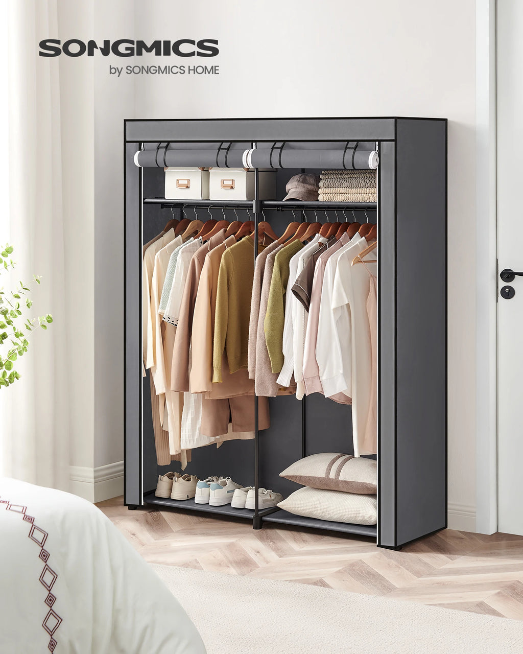 SONGMICS Closet Wardrobe, Portable Closet for Bedroom, Clothes Rail with Non-Woven Fabric Cover, Clothes Storage Organizer