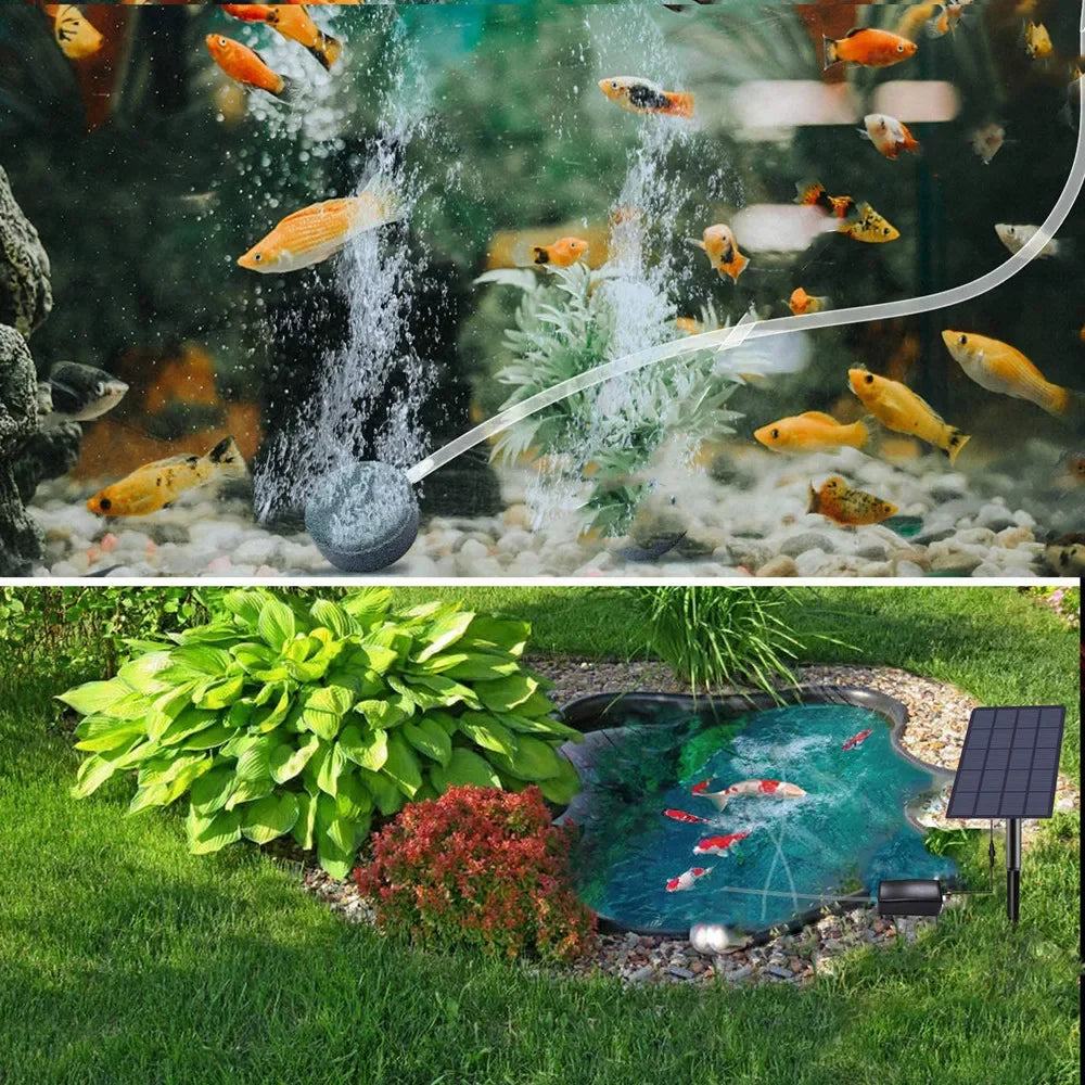 6V 2W Solar Panel Water Pump Solar Powered Oxygenator 0.8L/min Air Oxygen Pump Aerator Battery-free for Landscape Decoration