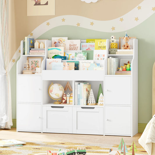 Getone CHILDREN'S room, children's shelf furniture, toys chest, Bookcase, CHILDREN'S wardrobe with 13 shelves 2 doors 2 drawers 122x30x100cm