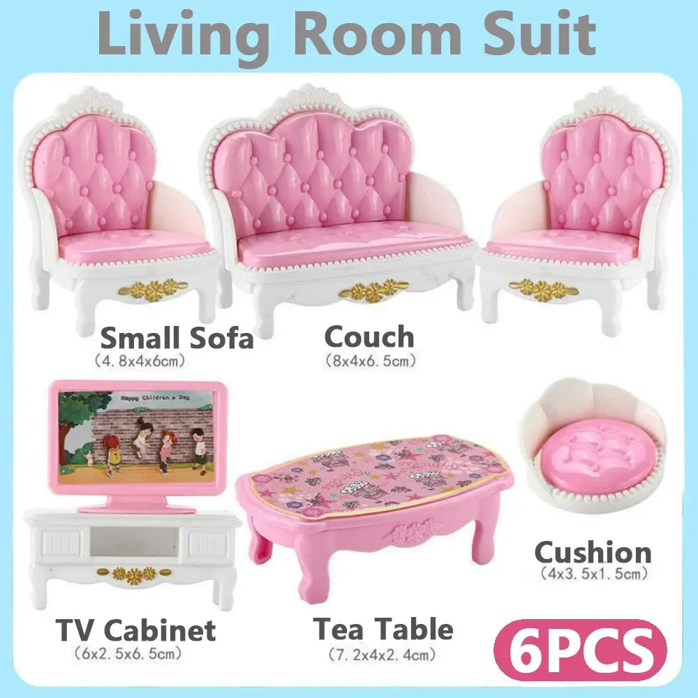 Hot Sale Cute Kawaii Pink 10 Items/Lot Miniature Dollhouse Furniture Accessory Kids Toys Kitchen Cooking Things For Girl Gifts