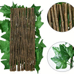 Simulation Fence Telescopic Fence Fake Flowers Green Leaves Artificial Faux Ivy Leaves Wooden Fence for Garden Decor Buildings