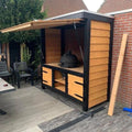 Outdoor Kitchen Island Stone Accents Aluminum BBQ Pod Patio Grill Kitchen Cabinets-Durable Eco-Friendly for Backyard