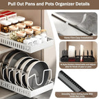 Pull Out Pan Pot Rack Organizer with Adjustable Dividers, Space Saving Under Cabinet Cookware Storage for Pots Pans Lids