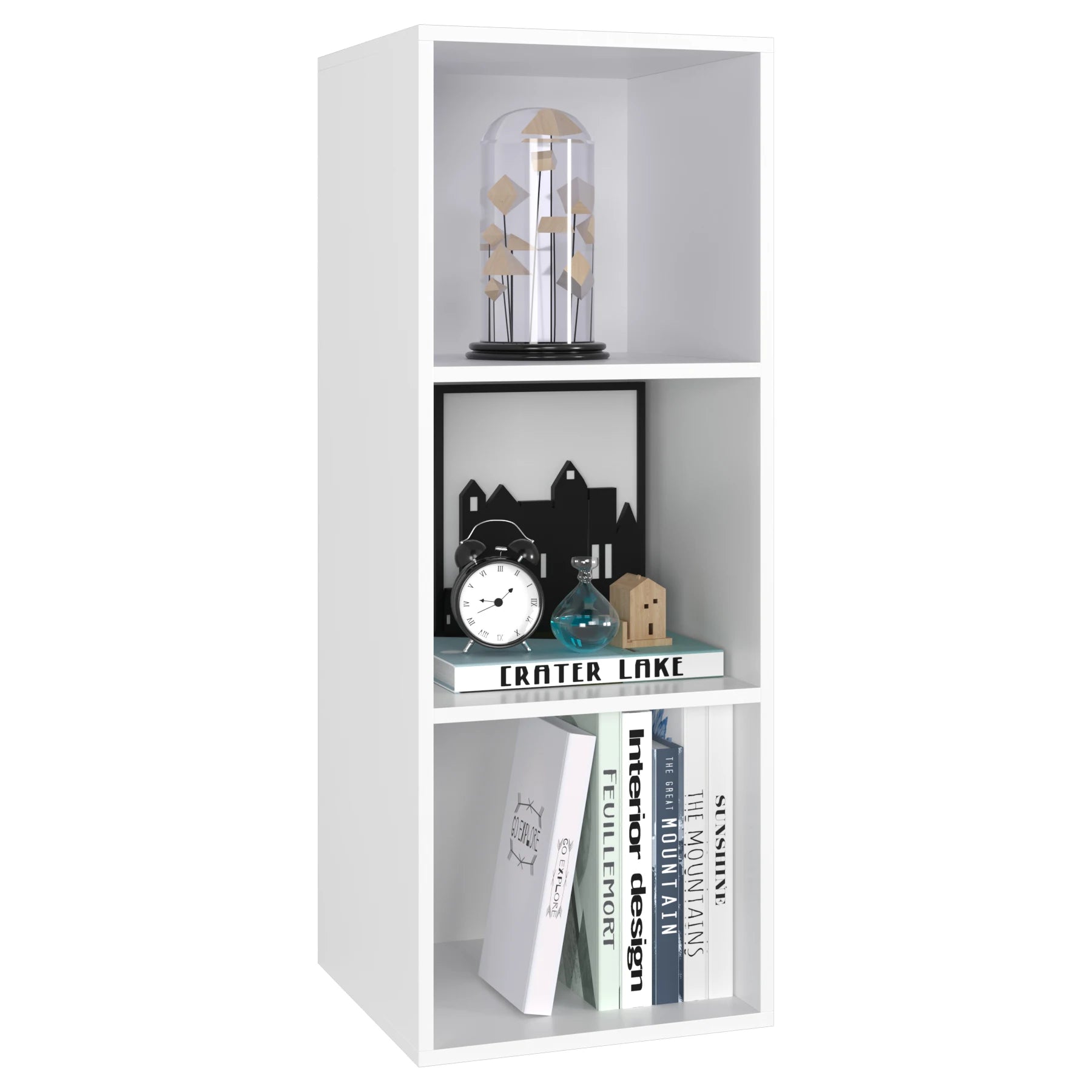 Getone Small Bookcase, White Bookshelf, 3 Cubes Storage Unit, Living Room Bookcase Wooden 30x30x80cm