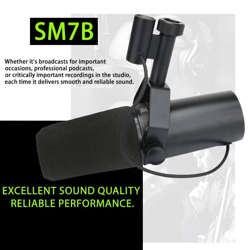 SM7B Vocal Dynamic Studio Microphone, For broadcasting, podcasting, gaming, and streaming media, with a wide frequency range