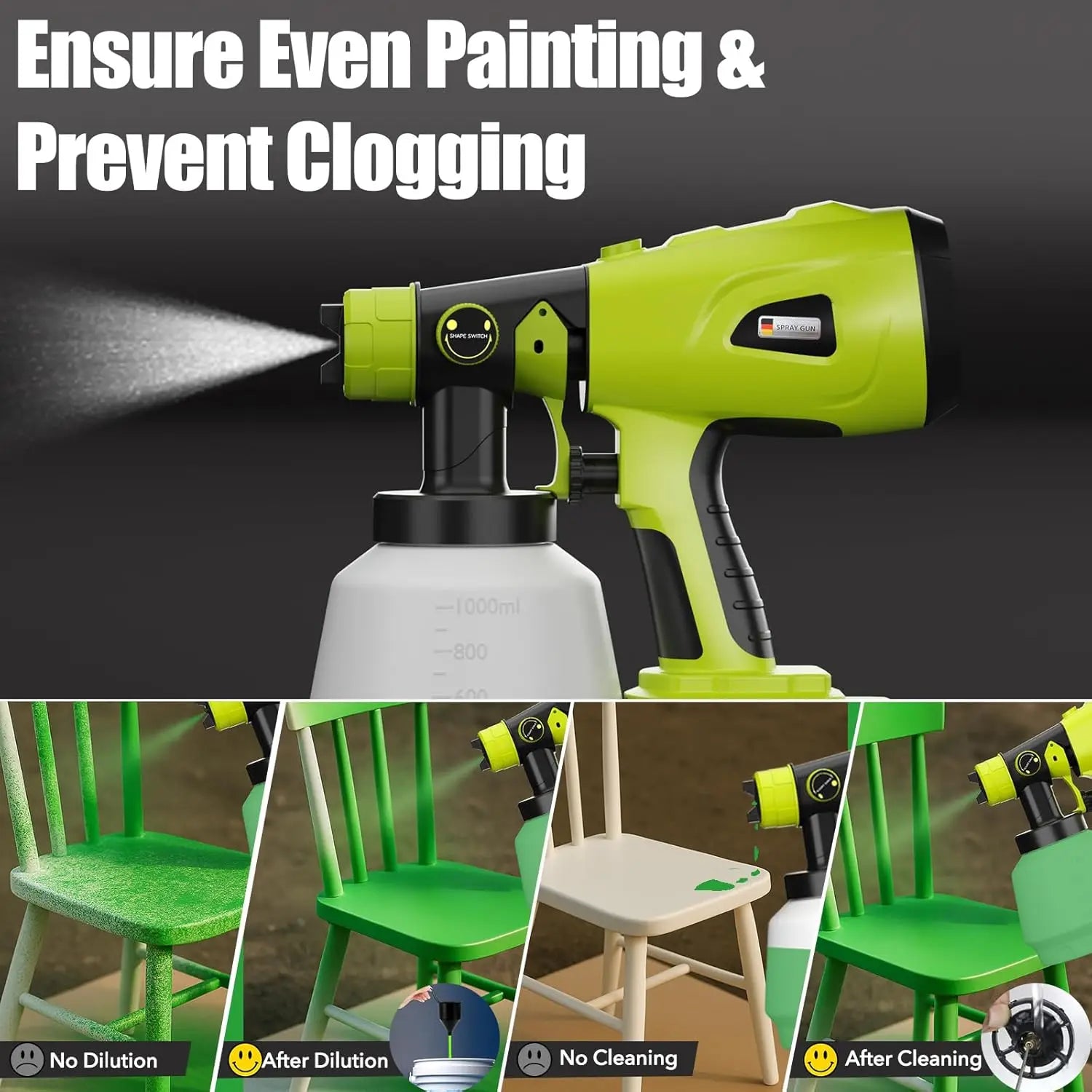 Electric Handheld Paint Sprayers with 1000ML Container, Compatible for Ryobi 18v Battery (NO Battery),for House Furniture, Fence