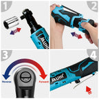 JAUHI 12V Cordless Electric Wrench 3/8'' Right Angle Ratchet Wrench Angle Drill Screwdriver Removal Screw Nut Car Repair Tool