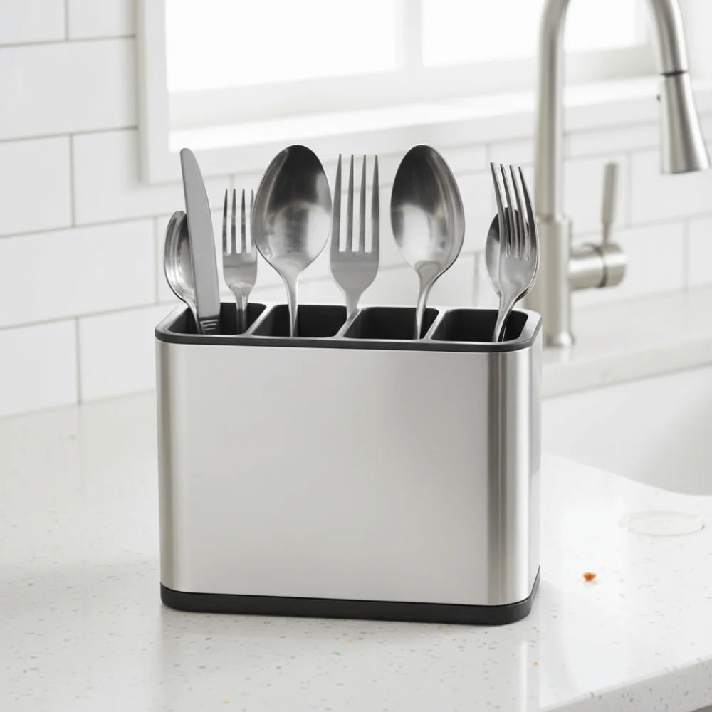 Stainless Steel Kitchen Cutlery Organizer Drainable Rust Proof Chopstick Shelf Box Compartment Large Capacity Spoon Storage Rack