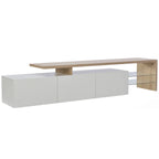 Rosahqnda TV Cabinet for Living Room,TV Lowboard,Sideboard, with LED,2 Glass Partition,3 Drawers,White High Gloss