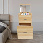 48CM Makeup Table with Makeup Stool, Cabinet with 3 Drawers , +Flip Mirror Modern Style Log Color