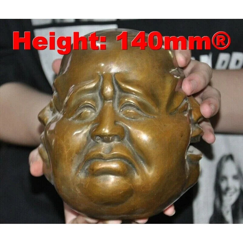 5.6" Chinese Buddhism brass copper 4 Face Expression Maitreya Buddha Head Statue