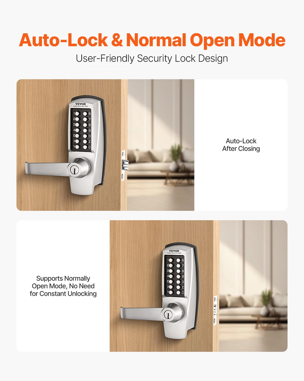 VEVOR Mechanical Keyless Entry Door Lock 14 Key Mechanical Door Lock Key Mechanical Keypad Door Lock Handle Stainless Steel Lock