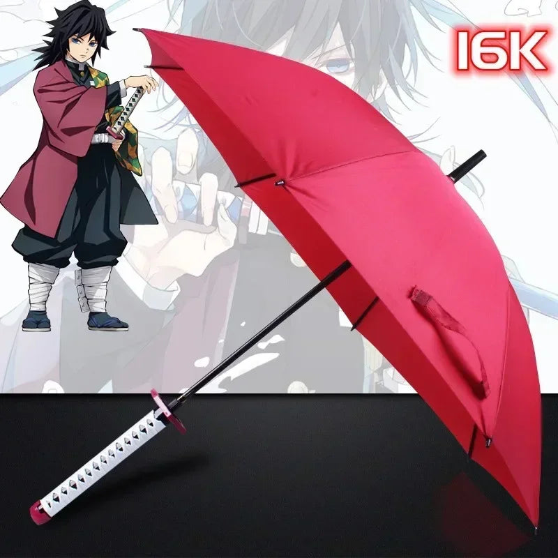 Demon Slayer Katana Anime Umbrella Ninja Long Parasol Kimetsu No Yaiba Tanjirou Cosplayer Samurai Sword Katana Handle Umbrellas