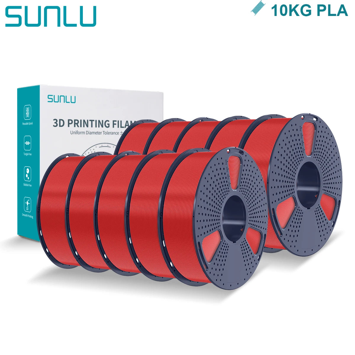 SUNLU PLA 3D Printer Filament 1.75mm - 10 Rolls x 1KG | Neatly Wound