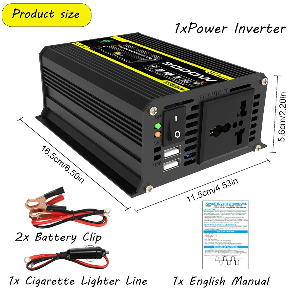 10000W/12000W Car Inverter LCD Display Vehicle Smart Inverter DC 12 V To AC 220V Digital Pure Sine Wave Power Inverter