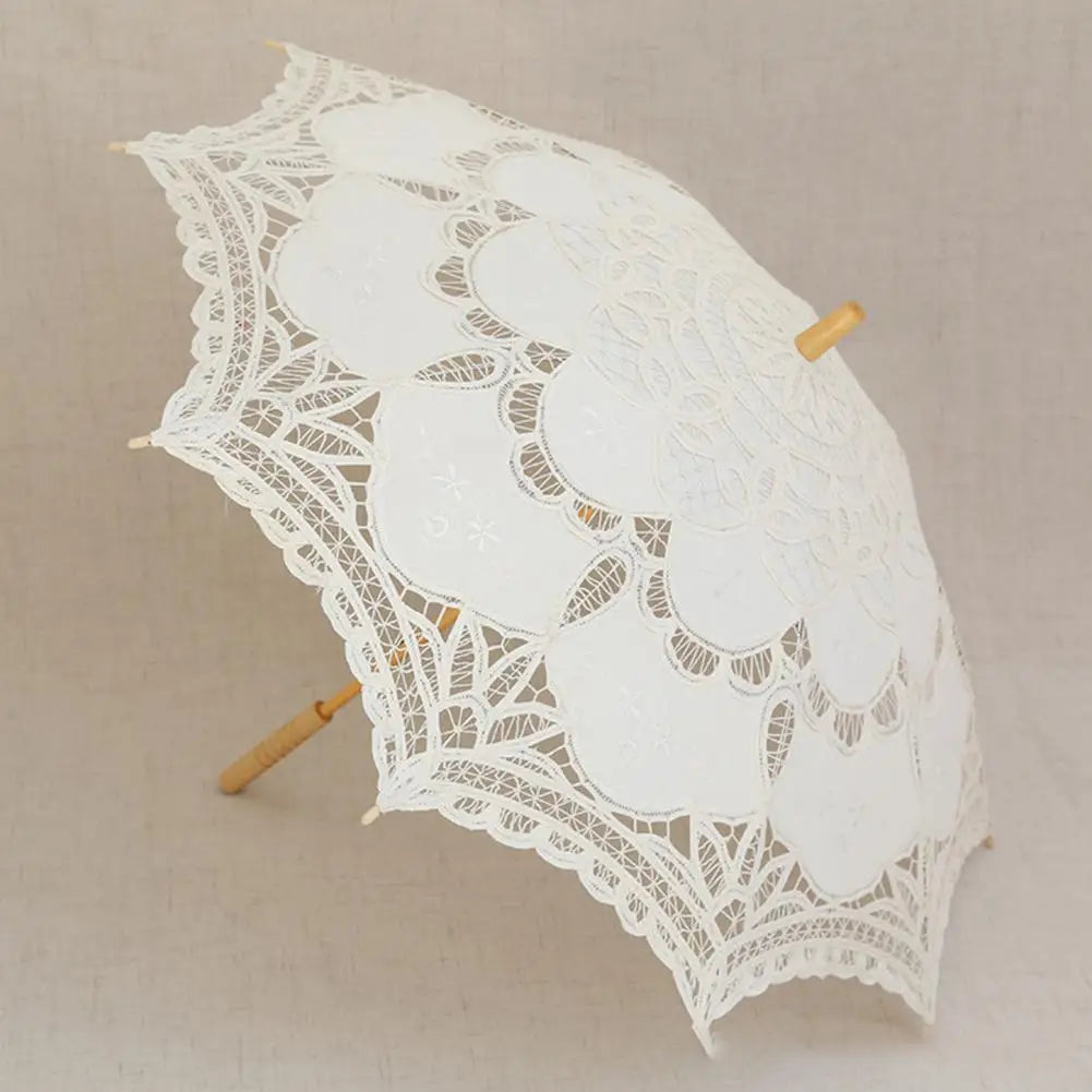68cm  Embroidery Lace Parasol Umbrella Wedding Decoration Photo Prop Vintage White Palace Craft Lace Umbrella Anti-UV Sunshade