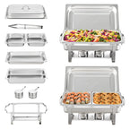 VEVOR 8QT Rectangle Chafing Dish 2/4/6 Packs w/ Full Size Pans Buffet Catering Warmer Server Folding Stand Fuel Holder Tray