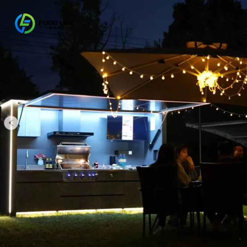 Customized Factory Design Luxury Stainless Steel Outdoor Kitchen Cabinets Shed Modern Kitchen with BBQ Grill